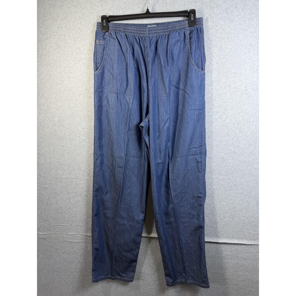 City Blues Pants Womens 14 Blue Lightweight Denim Chino‎ Elastic Waist Pull On